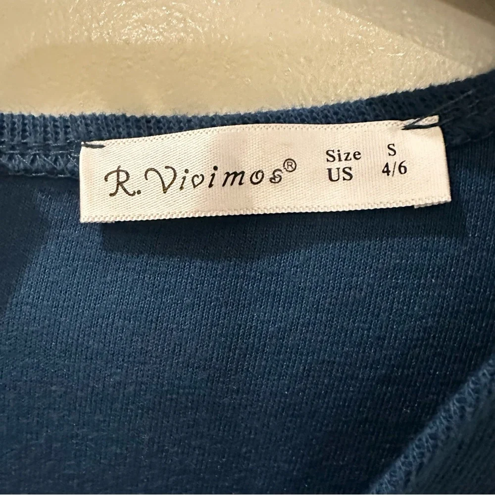 R.Vivimos Dark Teal Blue Winter Long Sleeve Sweater Dress Sz S 4/6